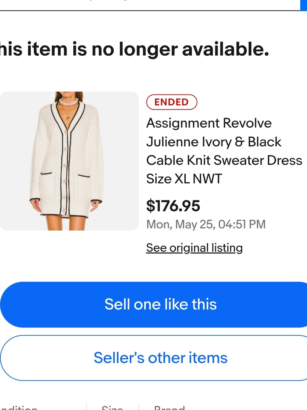 Assignment Julienne Ivory Cable Knit Sweater Dress with Black Trim